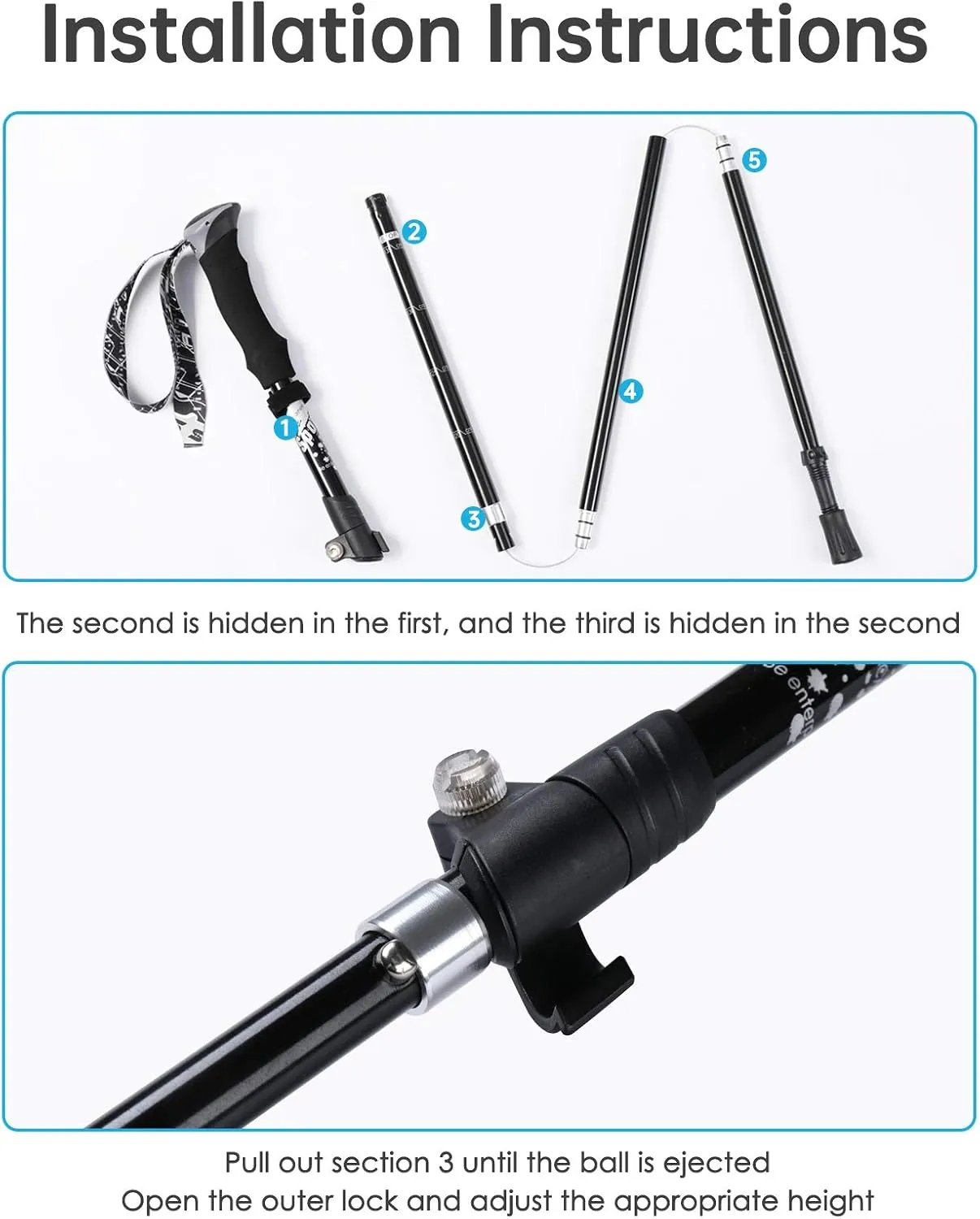 Trekking Poles - Aluminum 7075 Adjustable Walking Sticks with Quick Locks, Expandable to 53", Ultralight for Hiking, Camping, Mountains (Set of 2)