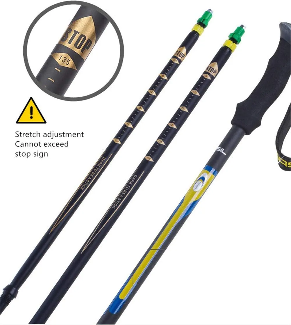 Trekking Poles Carbon Fiber Lightweight Telescopic Tri-fold Hiking Poles Walking Sticks Cork Grip Inner Lock System for Man and Female in Hiking Camping Walking Trekking (Red Curve