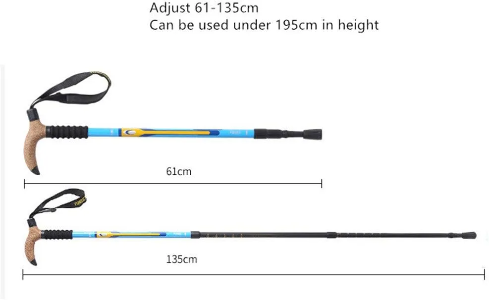 Trekking Poles Carbon Fiber Lightweight Telescopic Tri-fold Hiking Poles Walking Sticks Cork Grip Inner Lock System for Man and Female in Hiking Camping Walking Trekking (Red Curve
