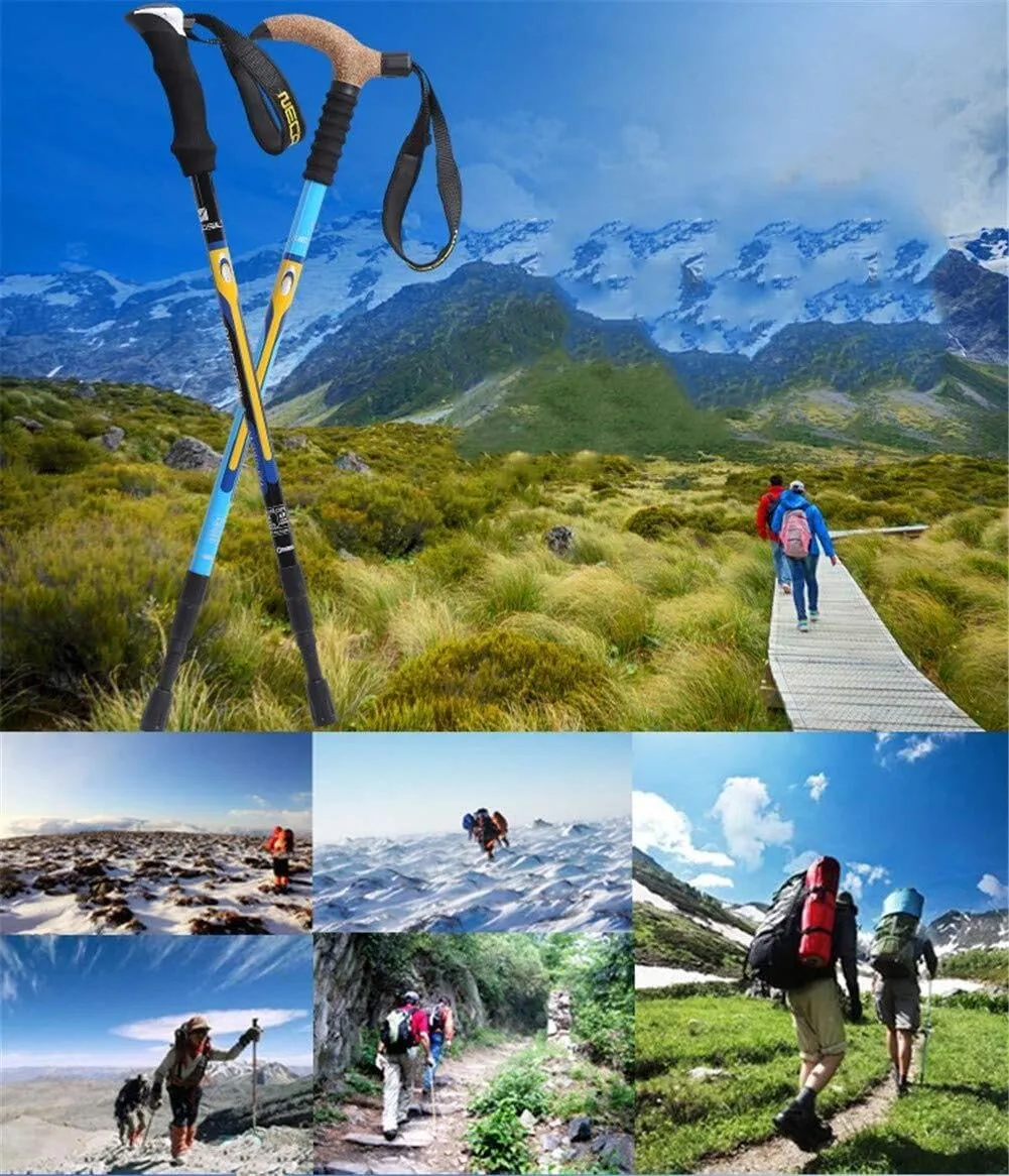 Trekking Poles Carbon Fiber Lightweight Telescopic Tri-fold Hiking Poles Walking Sticks Cork Grip Inner Lock System for Man and Female in Hiking Camping Walking Trekking (Red)