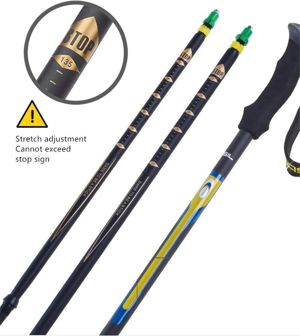 Trekking Poles Carbon Fiber Lightweight Telescopic Tri-fold Hiking Poles Walking Sticks Cork Grip Inner Lock System for Man and Female in Hiking Camping Walking Trekking (Red)