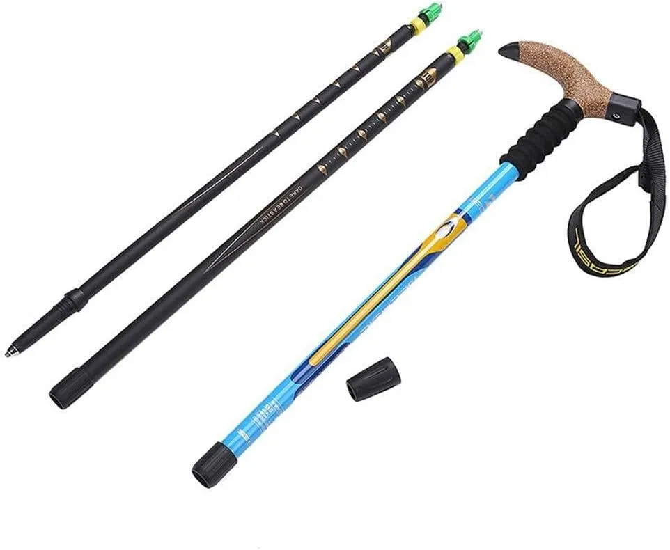 Trekking Poles Carbon Fiber Lightweight Telescopic Tri-fold Hiking Poles Walking Sticks Cork Grip Inner Lock System for Man and Female in Hiking Camping Walking Trekking (Red)