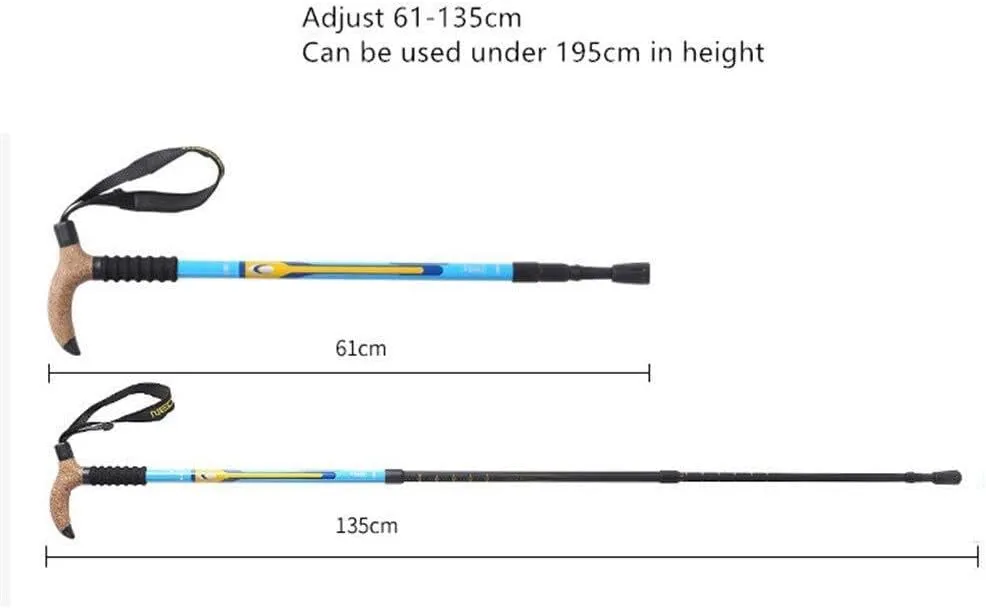 Trekking Poles Carbon Fiber Lightweight Telescopic Tri-fold Hiking Poles Walking Sticks Cork Grip Inner Lock System for Man and Female in Hiking Camping Walking Trekking (Red)