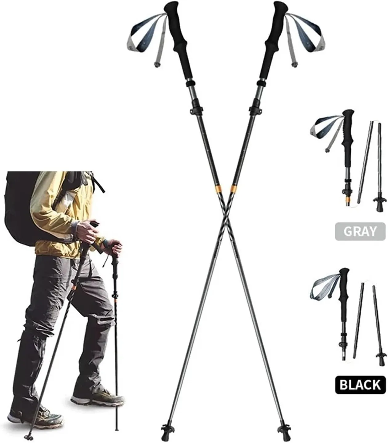 Trekking Poles Carbon Fiber Pattern Aluminum Alloy Five-Section Folding Lightweight Walking Sticks Climbing