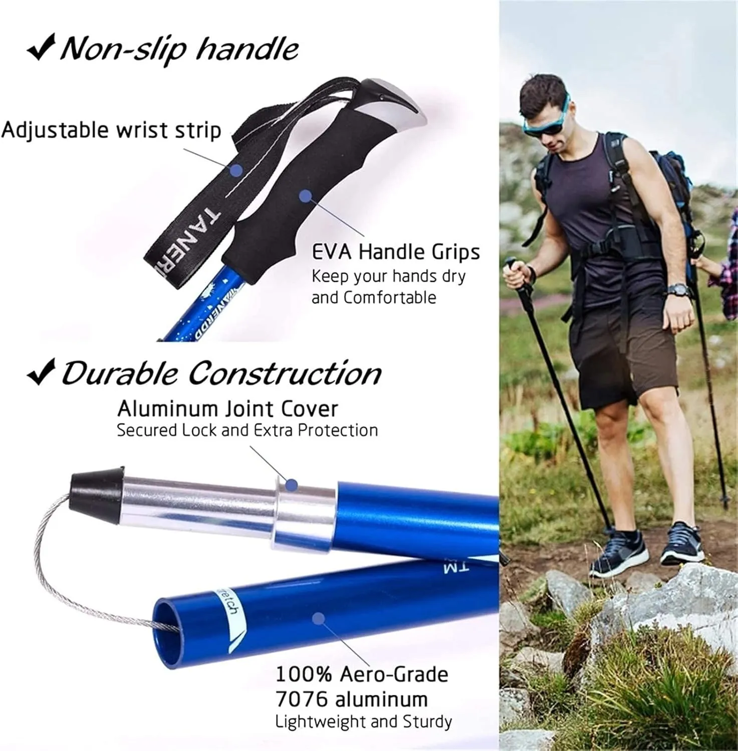 Trekking Poles, Foldable and Portable Hiking Trekking Poles, Strong Grip and Soft and Comfortable Handle, Sturdy and Durable, Suitable for Men and Women (Black Long)