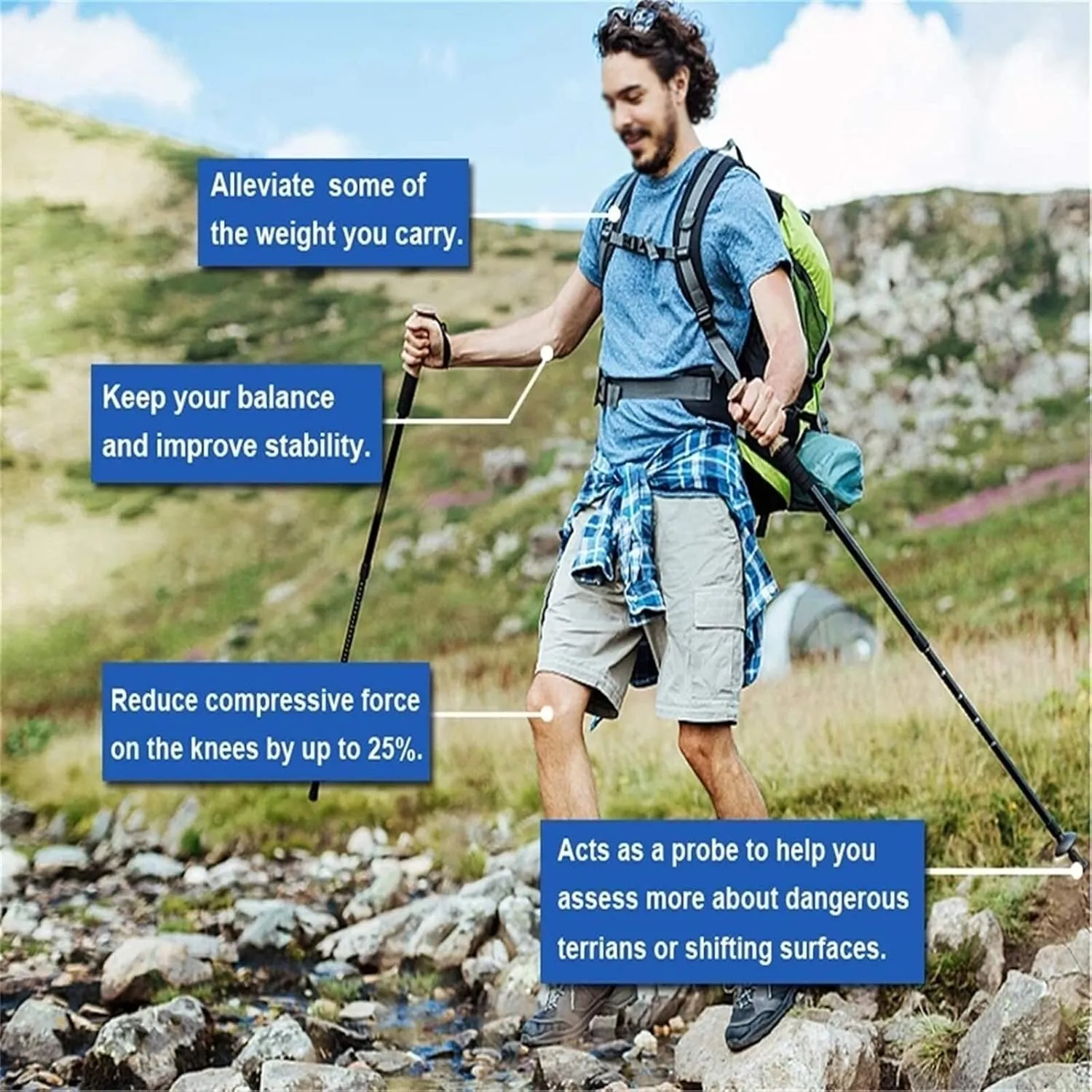 Trekking Poles, Foldable and Portable Hiking Trekking Poles, Strong Grip and Soft and Comfortable Handle, Sturdy and Durable, Suitable for Men and Women (Black Long)