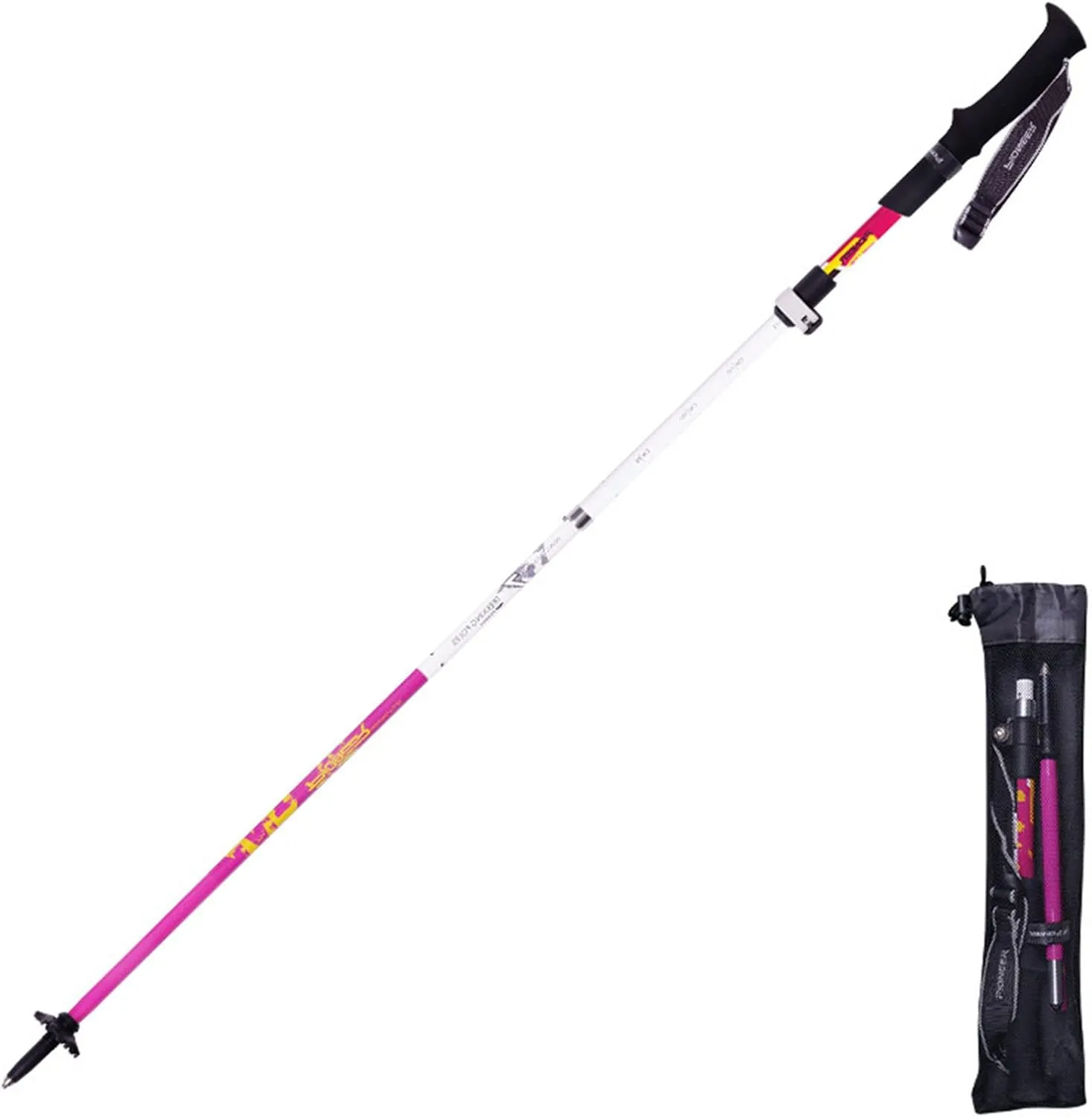 Trekking Poles for Women for Men Carbon Fibre Collapsible Hiking Poles Telescopic Hiking Stick Trek Walking Poles for Seniors Retractable Five-Section Outdoor,Black (Pink)
