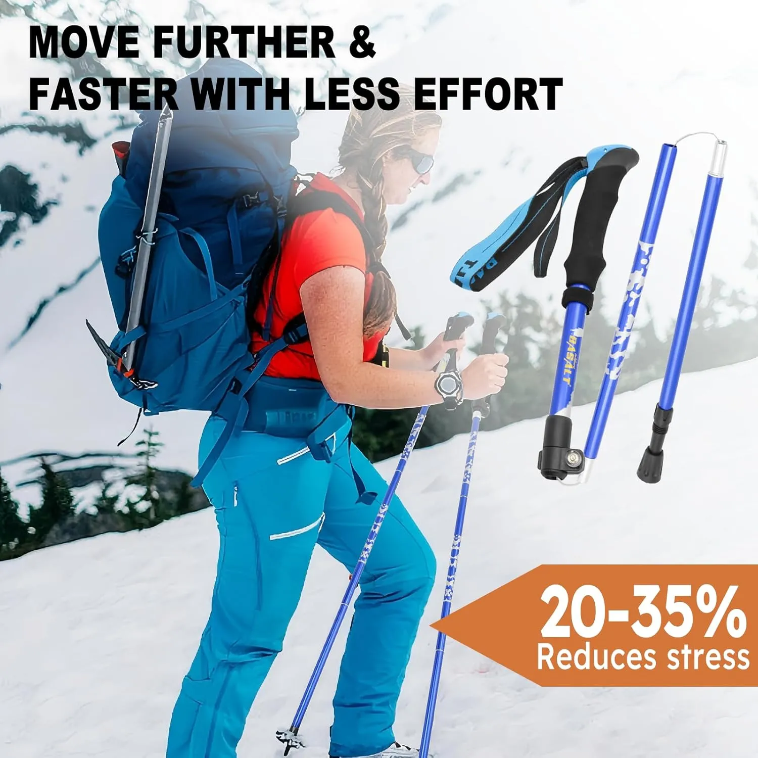 Trekking Poles Lightweight Collapsible Hiking Poles Folding Aluminum Walking Sticks 2 Pack Walking Sticks for Hiking