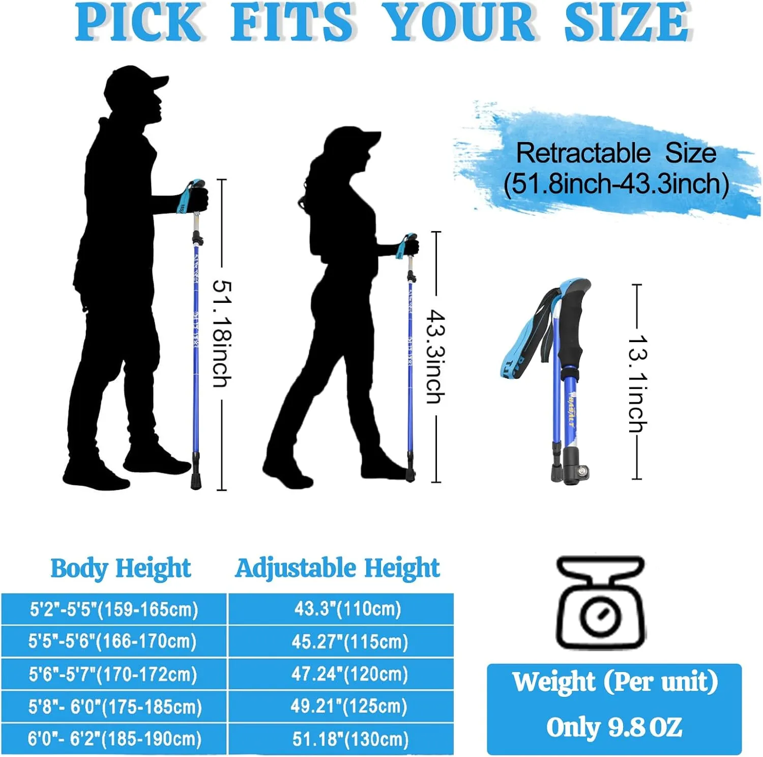 Trekking Poles Lightweight Collapsible Hiking Poles Folding Aluminum Walking Sticks 2 Pack Walking Sticks for Hiking
