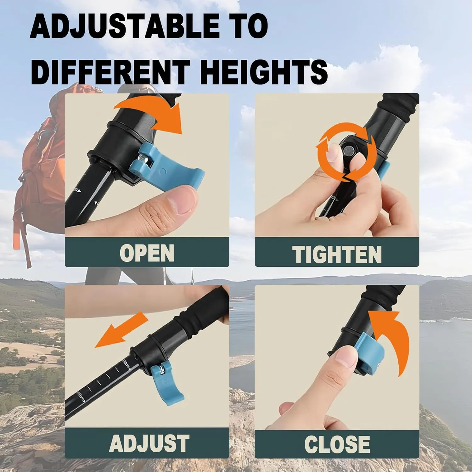 Trekking Poles Lightweight Collapsible Hiking Poles Folding Aluminum Walking Sticks 2 Pack Walking Sticks for Hiking