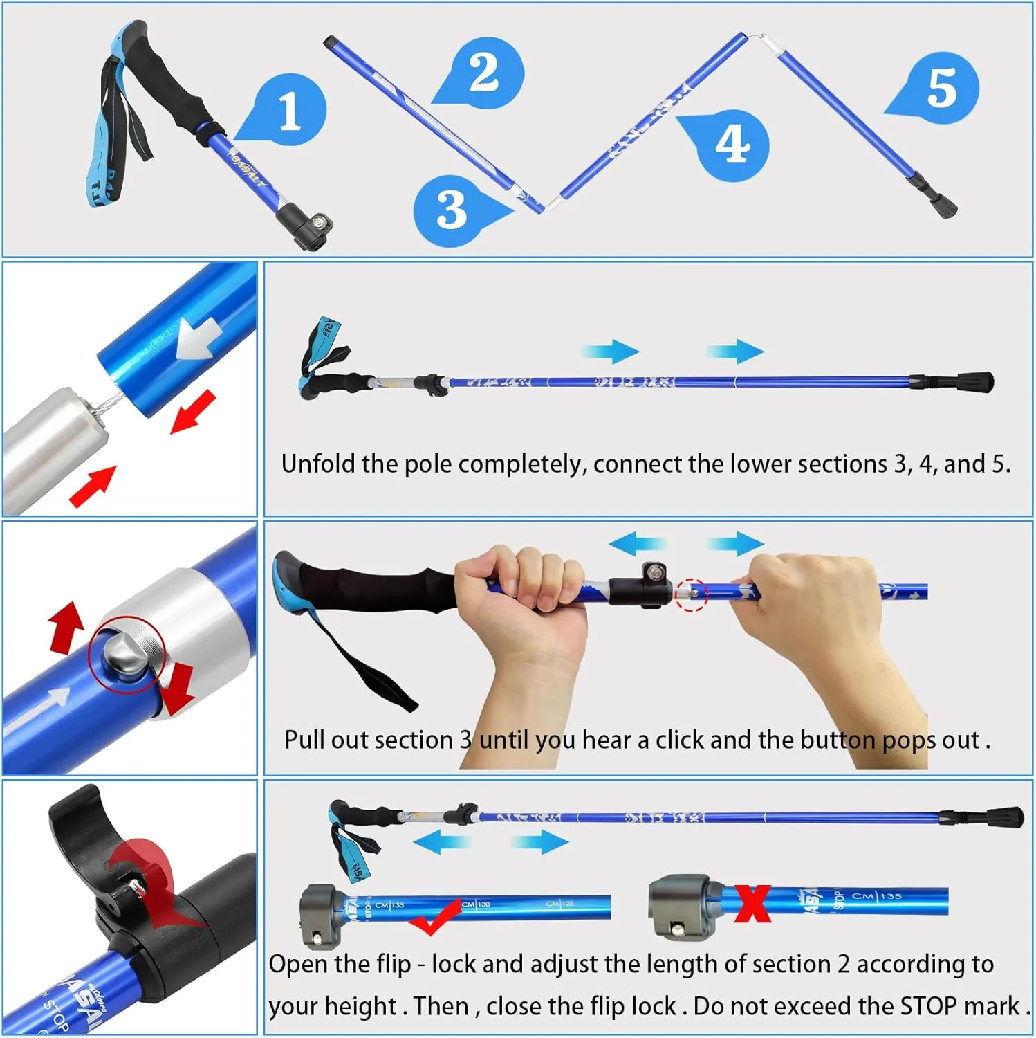 Trekking Poles Lightweight Collapsible Hiking Poles Folding Aluminum Walking Sticks 2 Pack Walking Sticks for Hiking