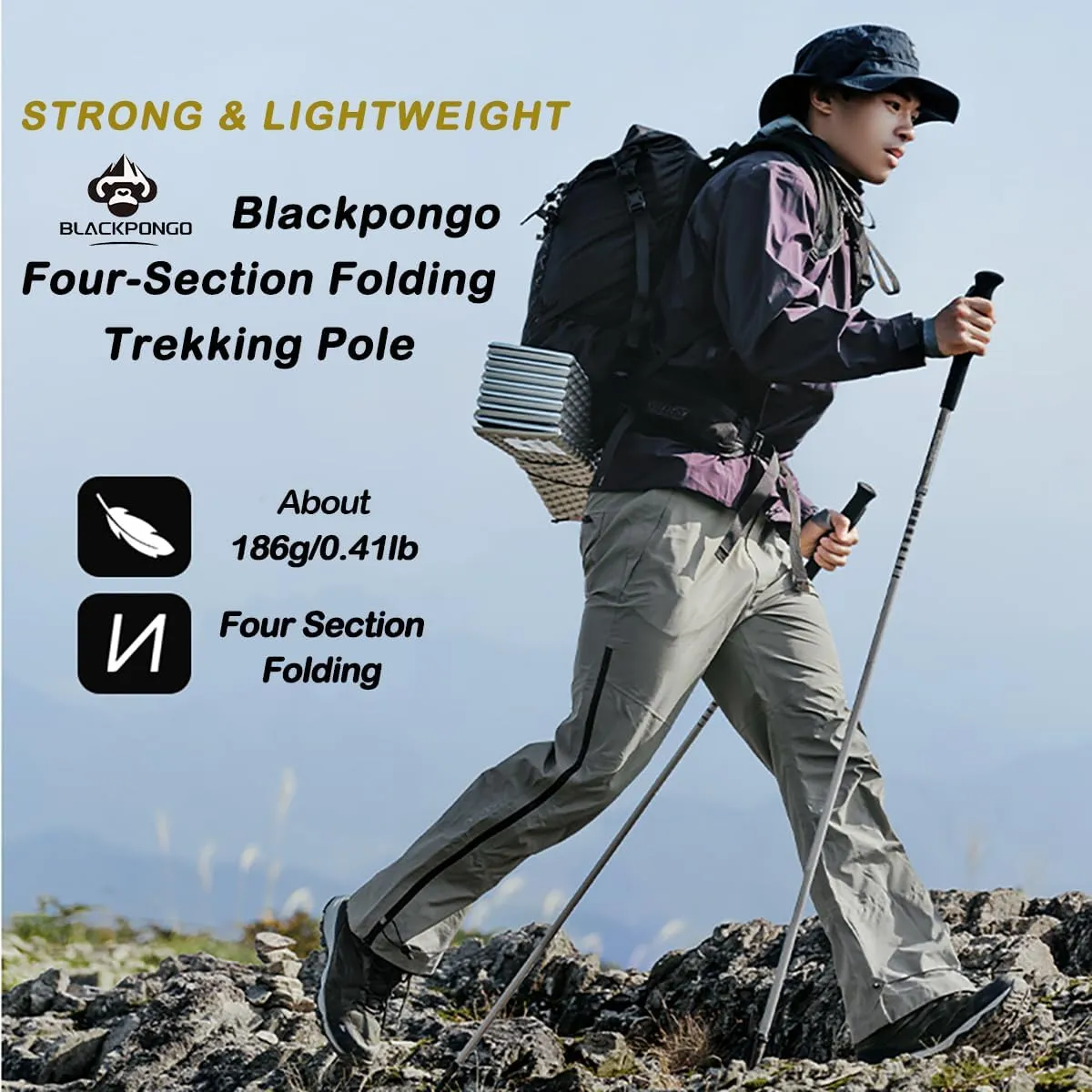 Trekking Poles - Lightweight, Collapsible Hiking Poles for Snowshoe & Backpacking Gear - Pair of 2 Walking Sticks for Hiking, 7075 Aluminum with EVA Grip