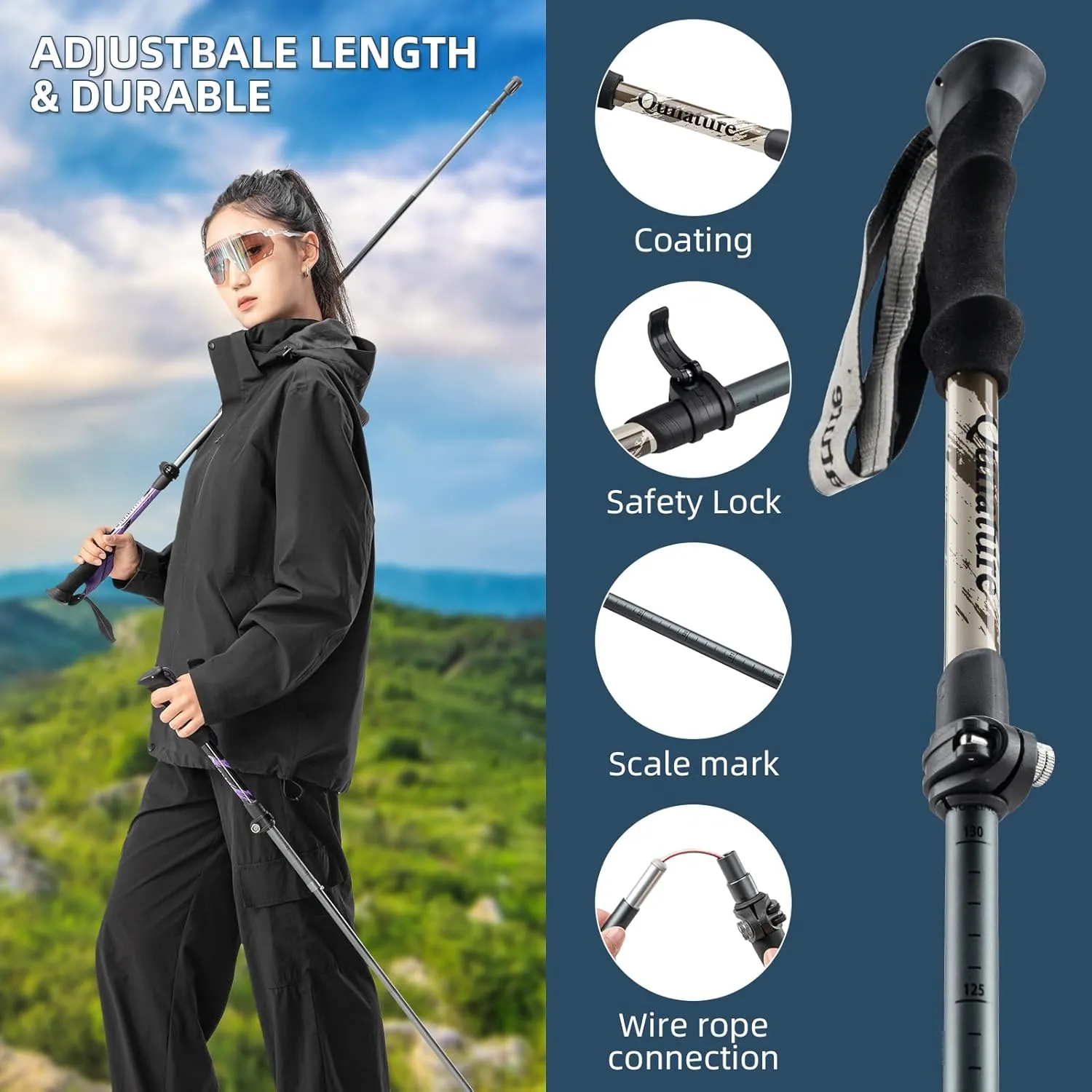 Trekking Poles Lightweight Hiking Poles Collapsible 7075 Aluminum Walking Sticks for Men Women Seniors, Trekking Poles for Backpacking Gear, Hiking, Camping, Mountaining, Walking