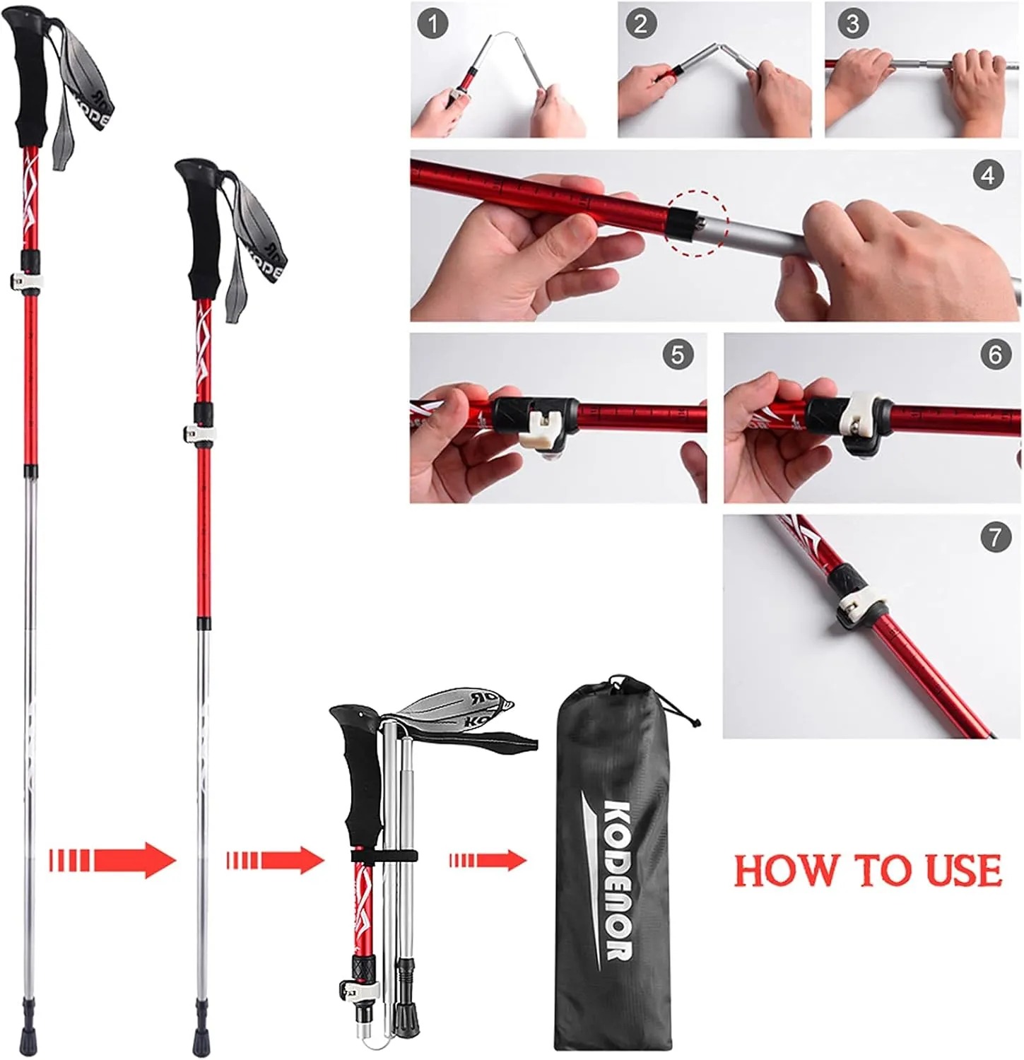 Trekking Poles, Retractable and Foldable Outdoor Trekking Poles, Lightweight Shock-Resistant Trekking Poles, Durable and Easy to Carry and Store (Blue 95~110cm)