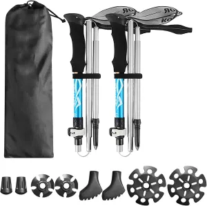 Trekking Poles, Retractable and Foldable Outdoor Trekking Poles, Lightweight Shock-Resistant Trekking Poles, Durable and Easy to Carry and Store (Blue 95~110cm)