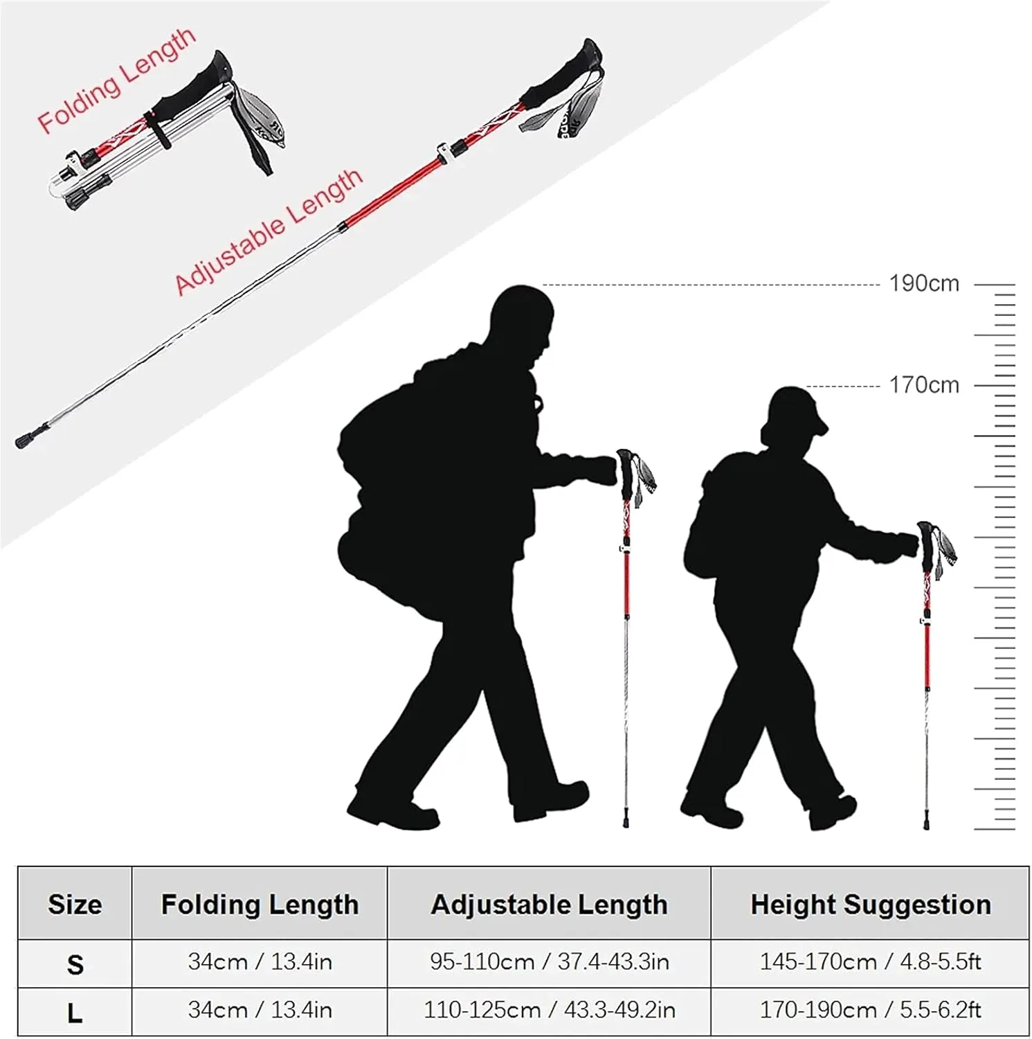 Trekking Poles, Retractable and Foldable Outdoor Trekking Poles, Lightweight Shock-Resistant Trekking Poles, Durable and Easy to Carry and Store (Blue 95~110cm)