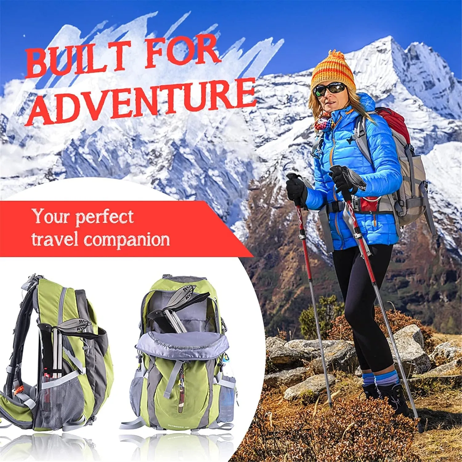 Trekking Poles, Retractable and Foldable Outdoor Trekking Poles, Lightweight Shock-Resistant Trekking Poles, Durable and Easy to Carry and Store (Blue 95~110cm)