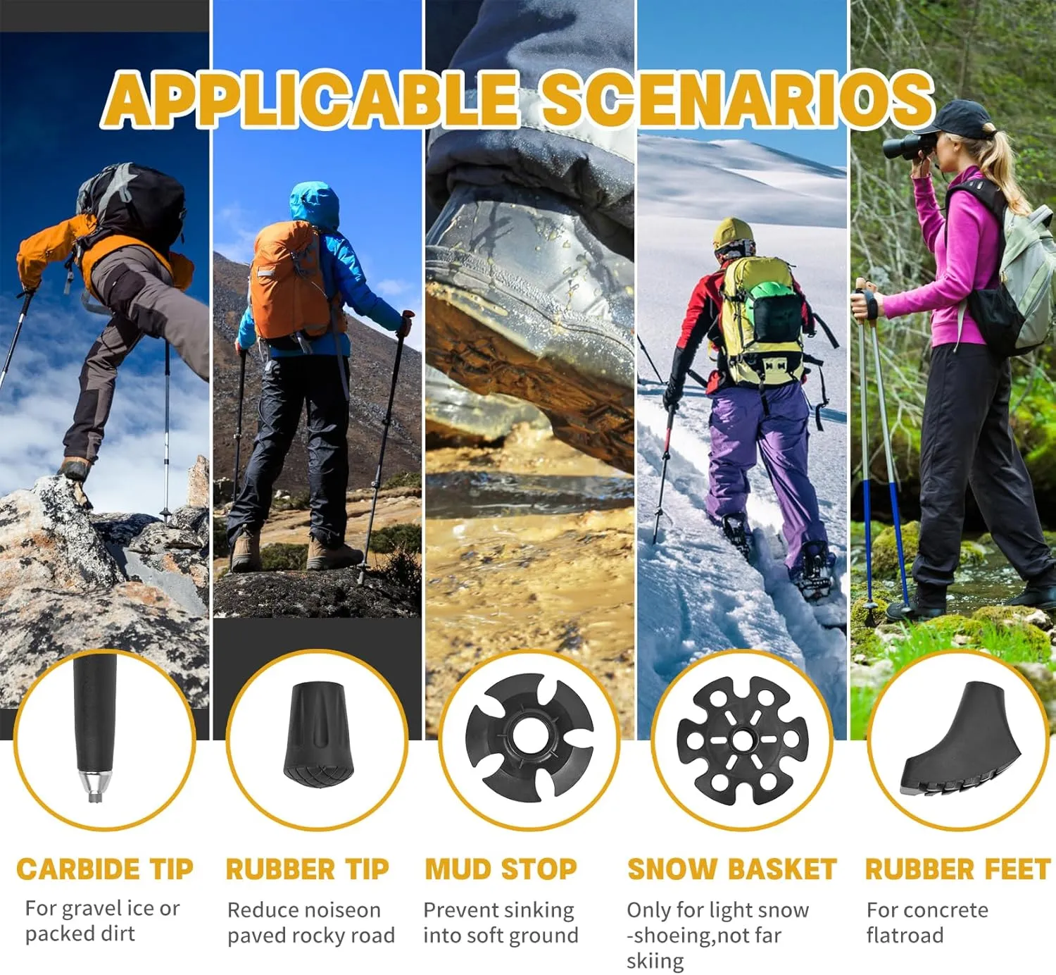 Trekking Poles Set of 2, Collapsible Cork Handle Aluminum Hiking Poles with Quick Lock System, Telescopic, Collapsible, Ultralight for Women Men, Hiking, Camping, Climbing