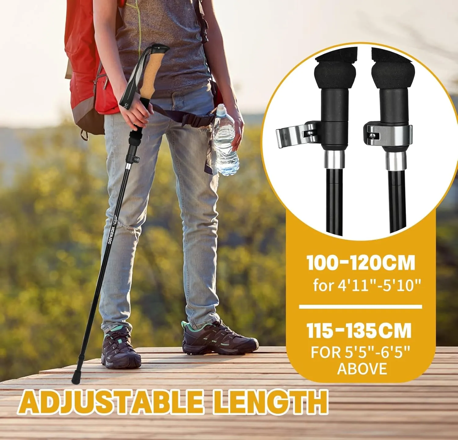 Trekking Poles Set of 2, Collapsible Cork Handle Aluminum Hiking Poles with Quick Lock System, Telescopic, Collapsible, Ultralight for Women Men, Hiking, Camping, Climbing