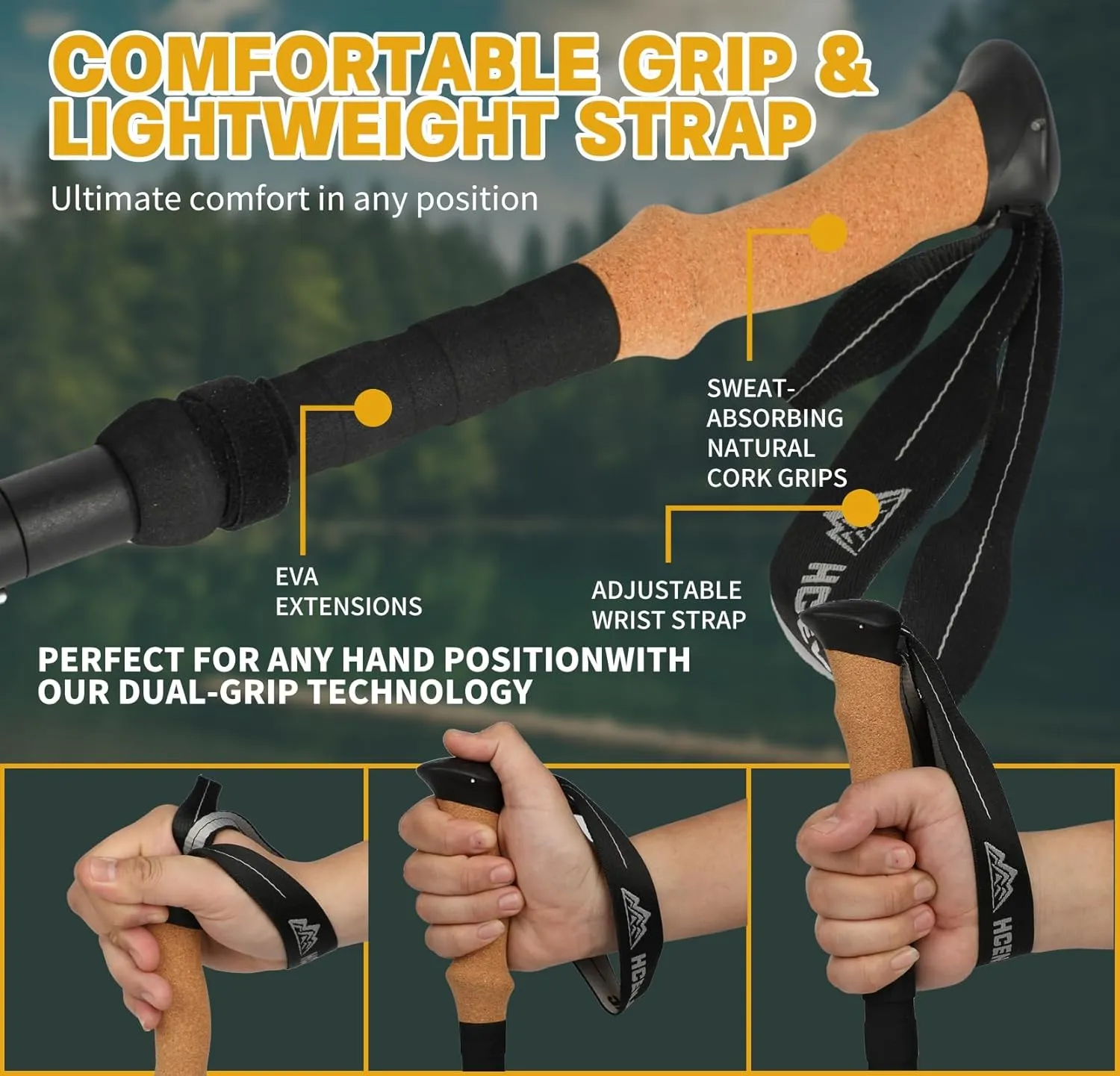 Trekking Poles Set of 2, Collapsible Cork Handle Aluminum Hiking Poles with Quick Lock System, Telescopic, Collapsible, Ultralight for Women Men, Hiking, Camping, Climbing