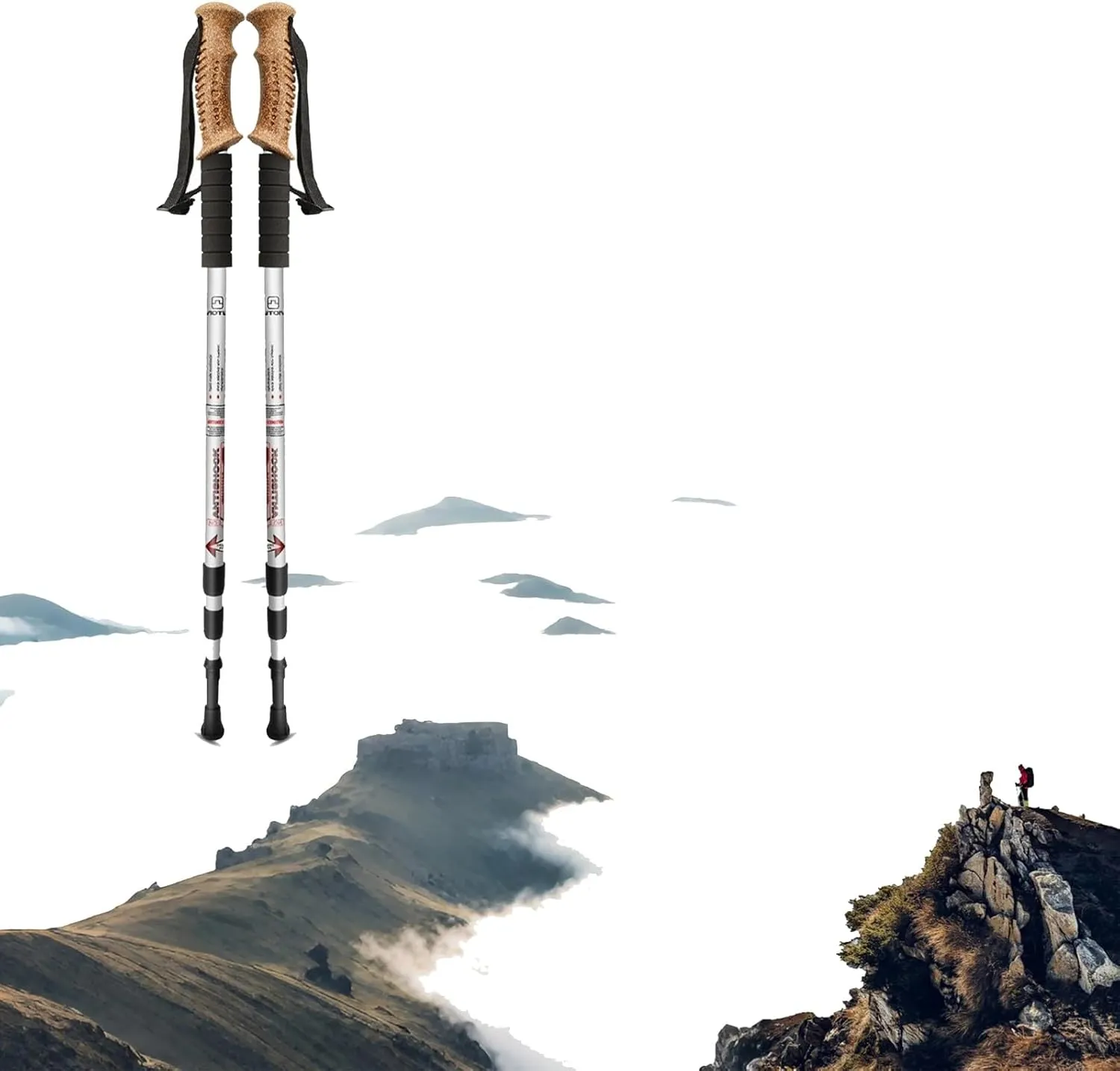 Trekking Poles Shock Absorbing Adjustable Hiking or Walking Sticks for Hiking Collapsible Strong, 2-pc Pack Lightweight Walking Pole