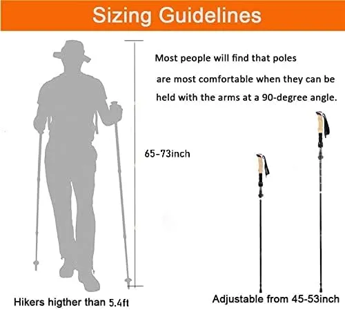 Trekking Poles，Walking Hiking Poles Adjustable for All Heights, Quick Flip-Lock, Durable & Lightweight Aluminum for Hiking, Camping & Backpacking (Color : Black)