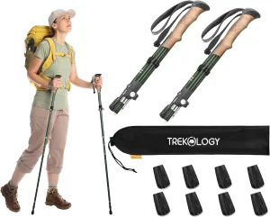 TREKOLOGY TREKZ SE 2pc Collapsible Trekking Poles for Hiking - Lightweight and Adjustable Walking Sticks for Men and Women, with 8pc Replacement Rubber Tips for Standard Hiking Poles