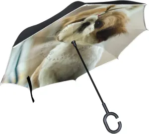 Tricolor Shih Tzu Puppy Reverse Inverted Inside Out Umbrella Cars Unigue Windproof UV Proof Double Layer for Women