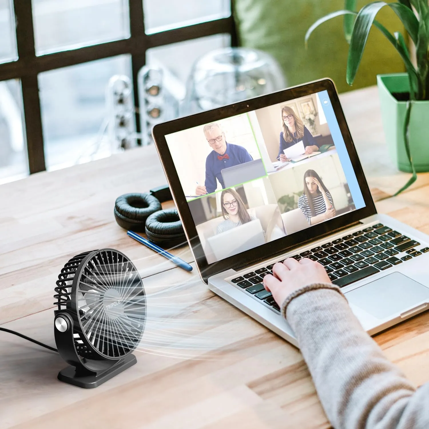 TriPole Desk Fan USB Powered 2 Pack Black Small Portable Fan, 3 Speeds Strong Airflow Mini Fan 360°Rotation Personal Fan 5.1 Inch Table Fan for Home Office Bedroom Desktop Travel, 4.9ft Cable