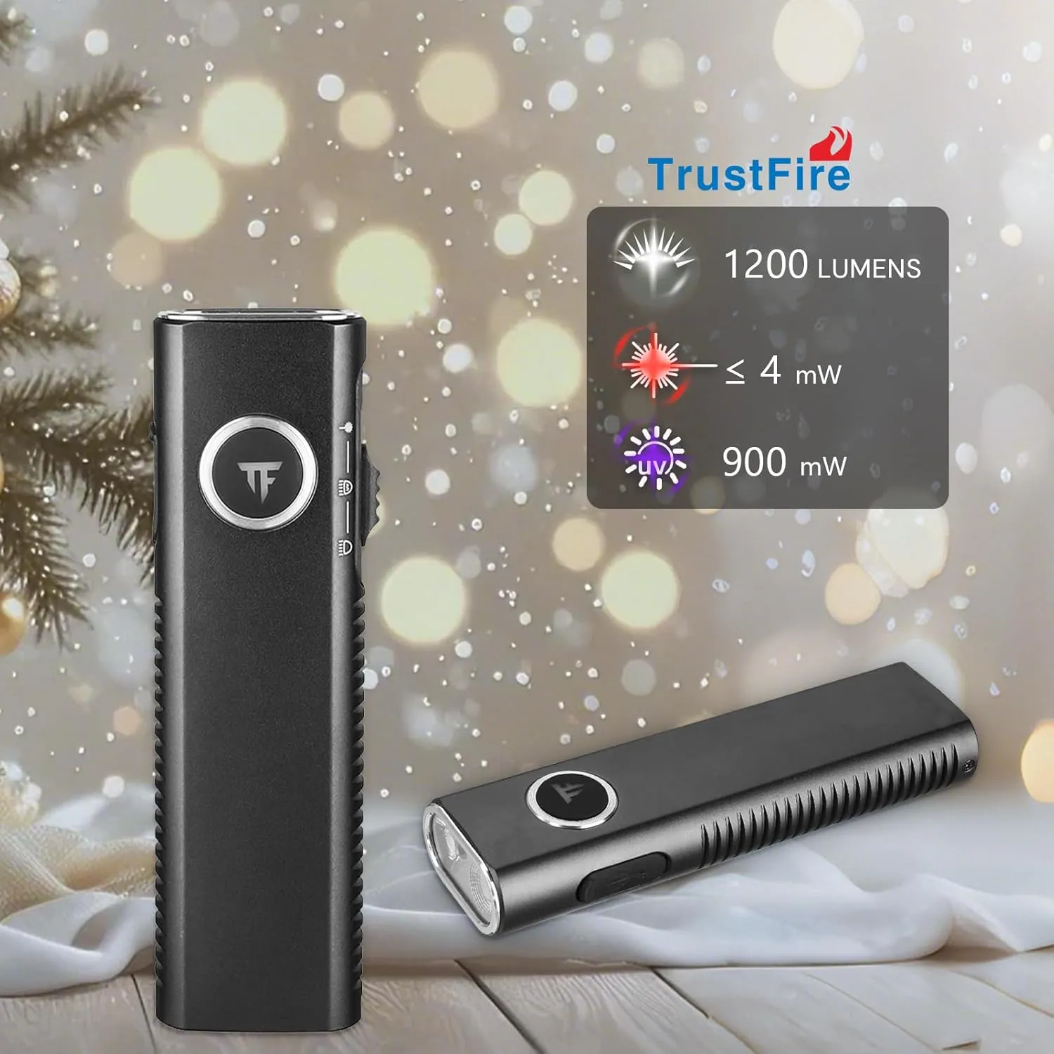 TrustFire Mini X3-SE Rechargeable Flat EDC Flashlight with White Light, UV Light and Red Beam, 1200 Lumens LED Flashlights Combo, Triple Light Sources Pocket Lights IPX6 for Emergency (Black)