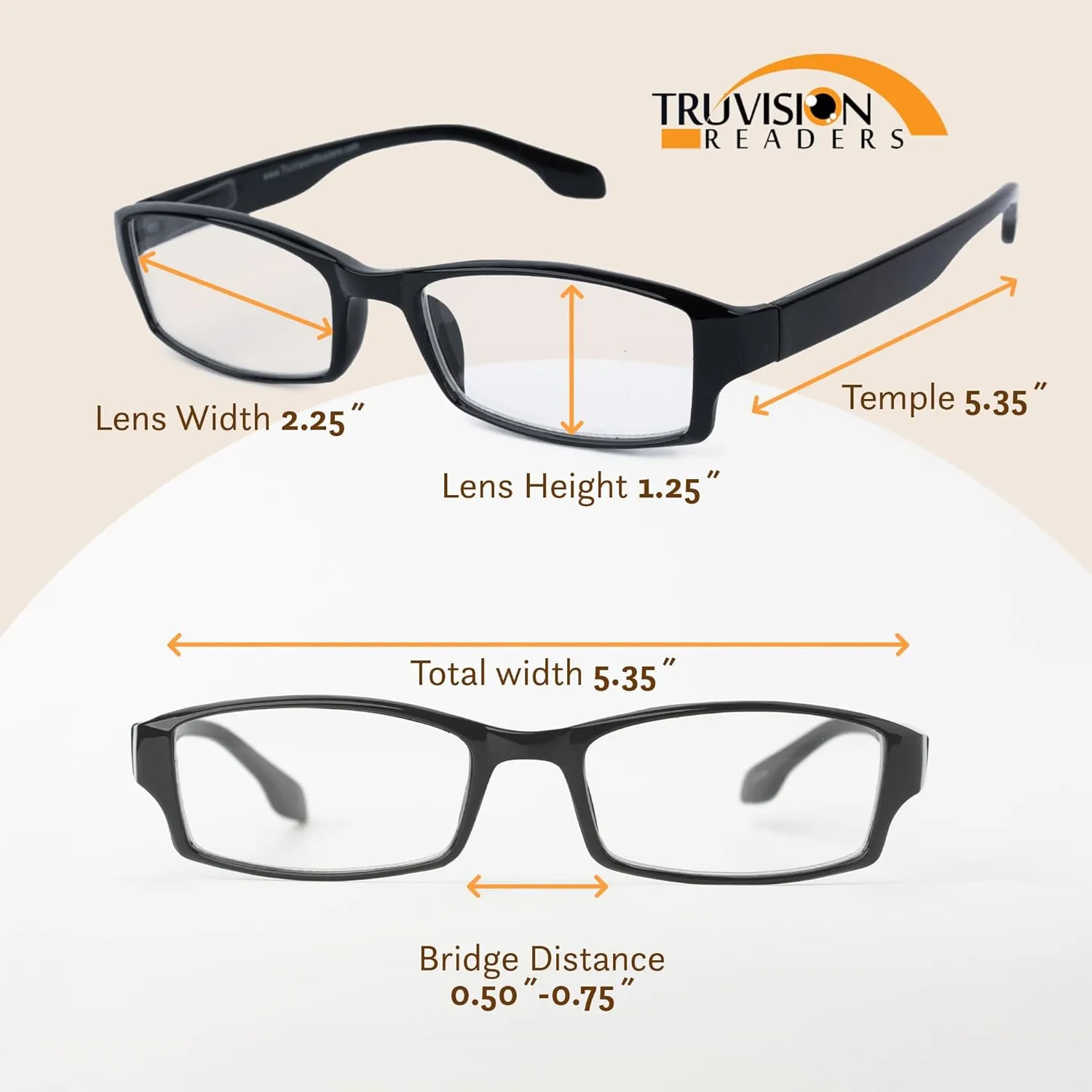 TruVision Readers Reading Glasses, Comfort Spring Hinges for Men and Women, 9501HP