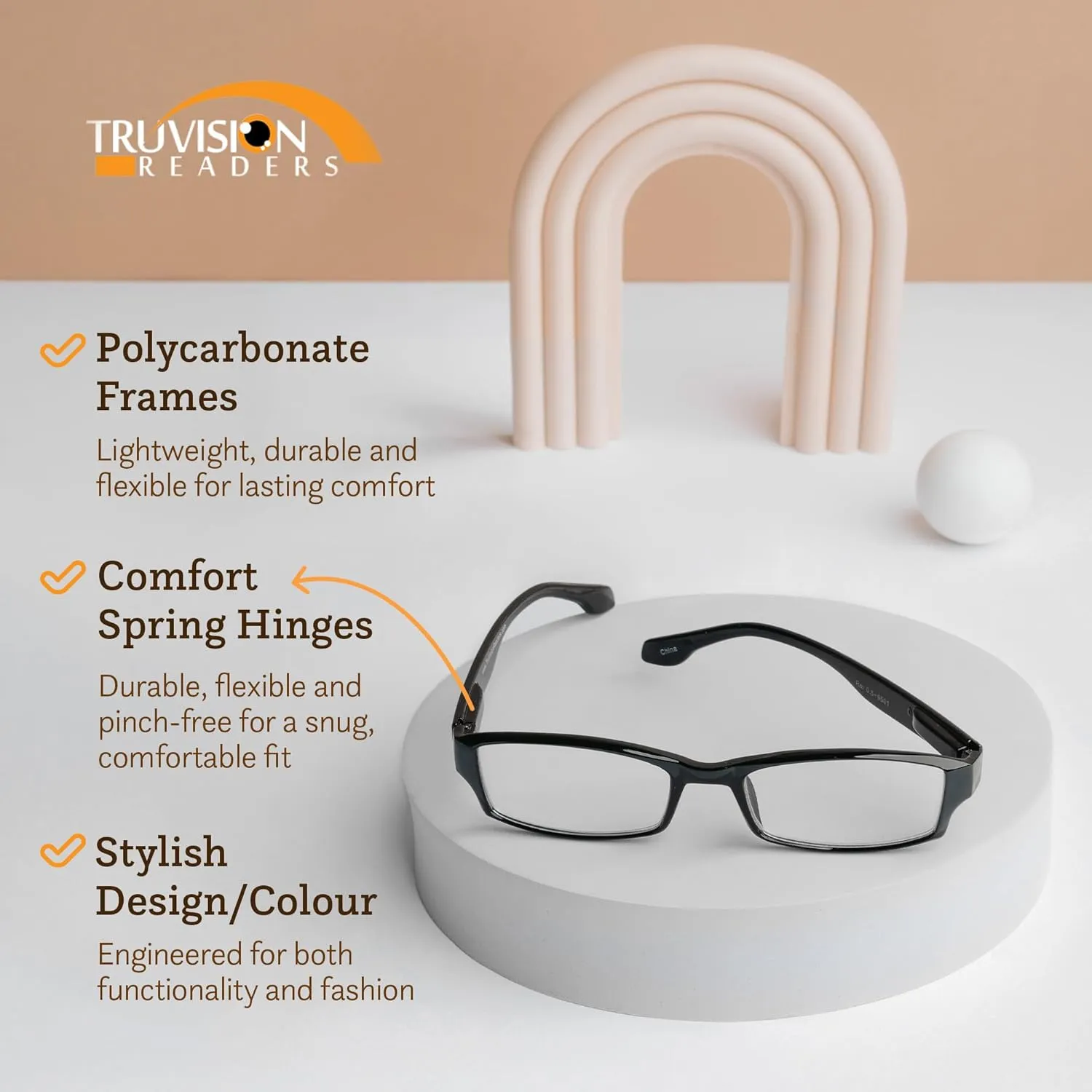 TruVision Readers Reading Glasses, Comfort Spring Hinges for Men and Women, 9501HP
