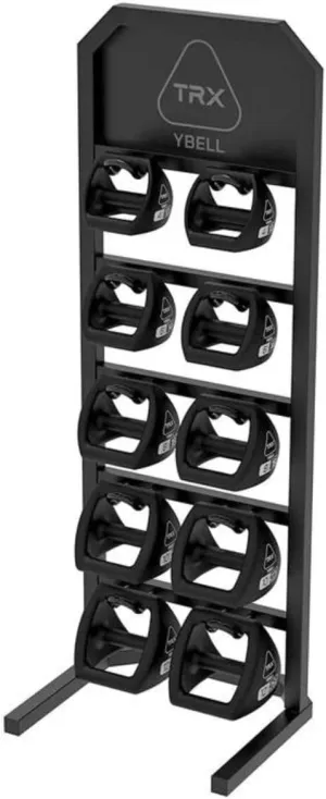 TRX YBell Neoprene Kettlebell Set 10 Piece Bundle with Vertical Rack | 3-in-1 Kettlebell, Dumbbell, and Push Up Bar Workout Equipment - Commercial Grade Surface Strength Training Kettlebells