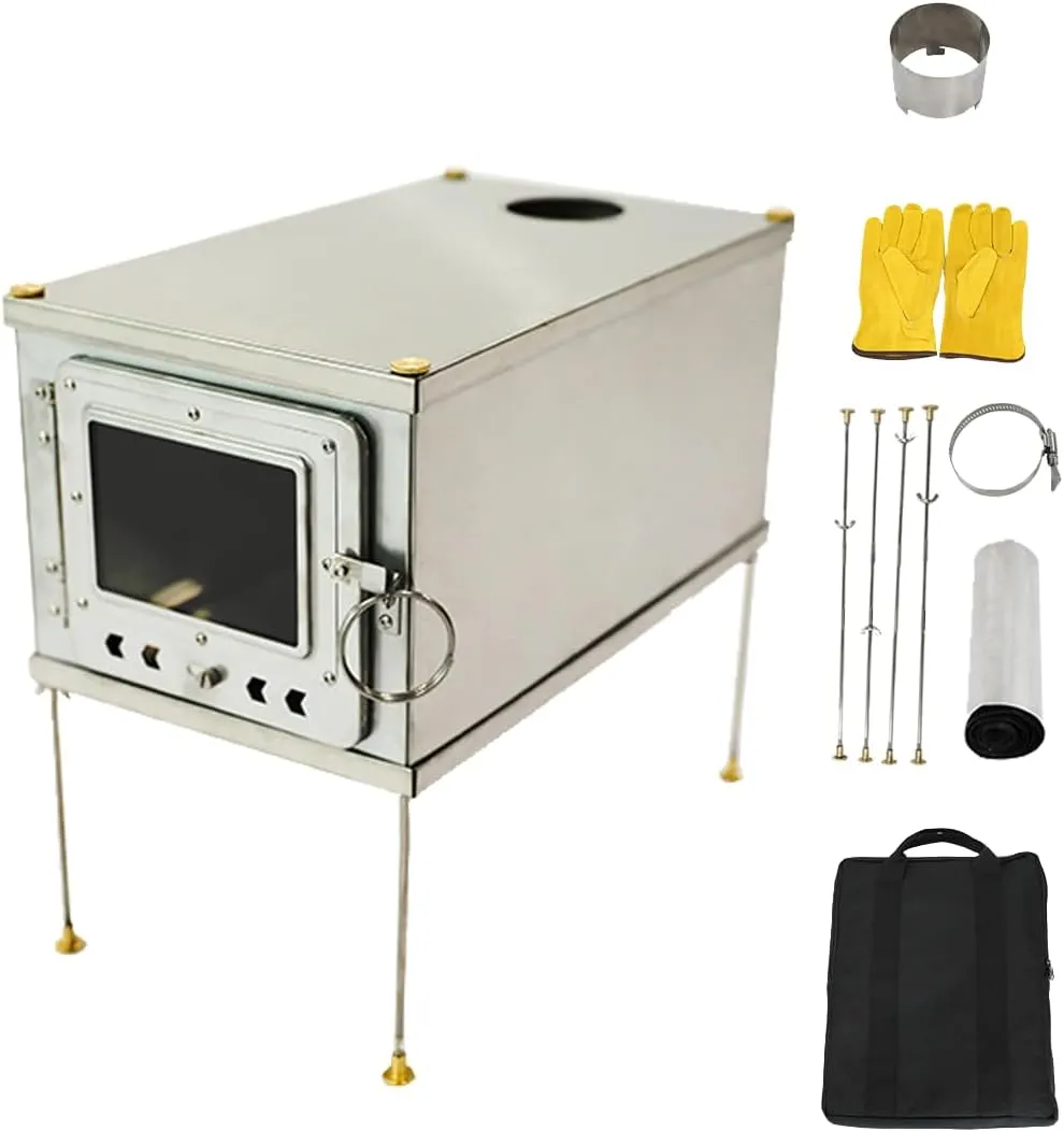 TS05 SECTORWING Titanium Hot Tent Stove,Portable Wood Burning Stove,Ultralight Detachable Camping Stove with 6.6ft Pipes for for Backpacking,Hiking,Camping,Outdoor Cooking,Hunting