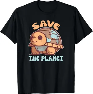 Turtle With Earth Environmental Protection save the planet T-Shirt