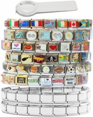 Two Starter Bracelets and 70 Assorted Italian Charms plus Charm Tool - 9mm Standard Size Jewelry