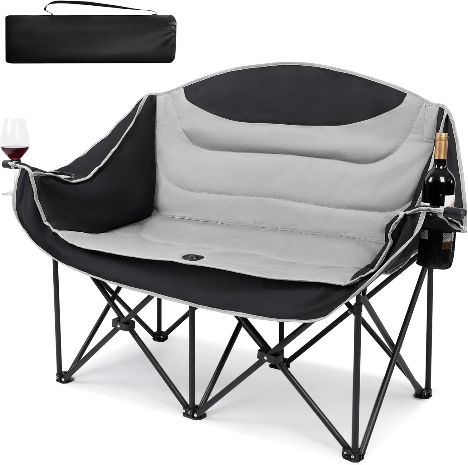UBALANCE Double Camping Chair - Oversized Two Person Camp Chair with 650 lb. Load Capacity - Light Gray - Ideal Camping Gear for Outdoor Adventures
