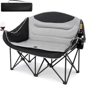 UBALANCE Double Camping Chair - Oversized Two Person Camp Chair with 650 lb. Load Capacity - Light Gray - Ideal Camping Gear for Outdoor Adventures