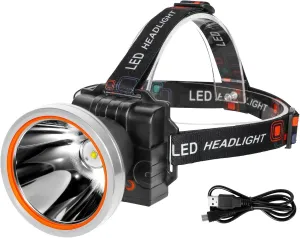 Ultra-Bright Rechargeable LED Headlamp, High Power Waterproof Headlight with 2 Light Modes, Perfect for Camping, Hiking, Running & Emergencies, Gold Style - White Light(Silver Style-Yellow Light)