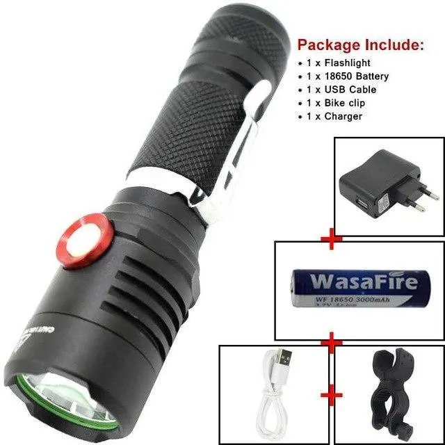 Ultra Bright XML L2 USB LED Flashlight 1 Mode L2 Highlight High Power LED Torch Rechargeable Camping Pen Light use 18650 Battery