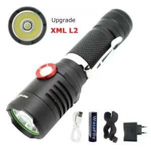Ultra Bright XML L2 USB LED Flashlight 1 Mode L2 Highlight High Power LED Torch Rechargeable Camping Pen Light use 18650 Battery