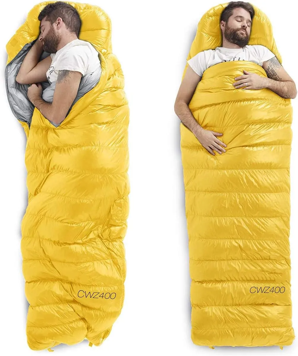Ultra Light Goose Down Sleeping Bag Cold Weather 750 Fluffy 4 Seasons Waterproof and Compact,Backpack,Hiking,Travel,Outdoor Compression Bag,Yellow,M