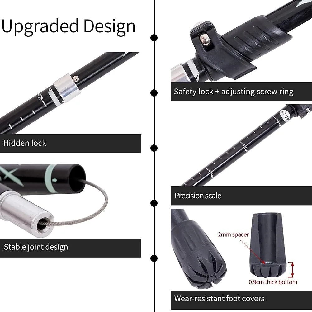 Ultra Strong Trekking, Walking, and Hiking PolesTrekking Poles Aluminum Alloy Folding Ultra-Light andultra-Short- Collapsible, Lightweight, Quick Locking, and Ultra Durable