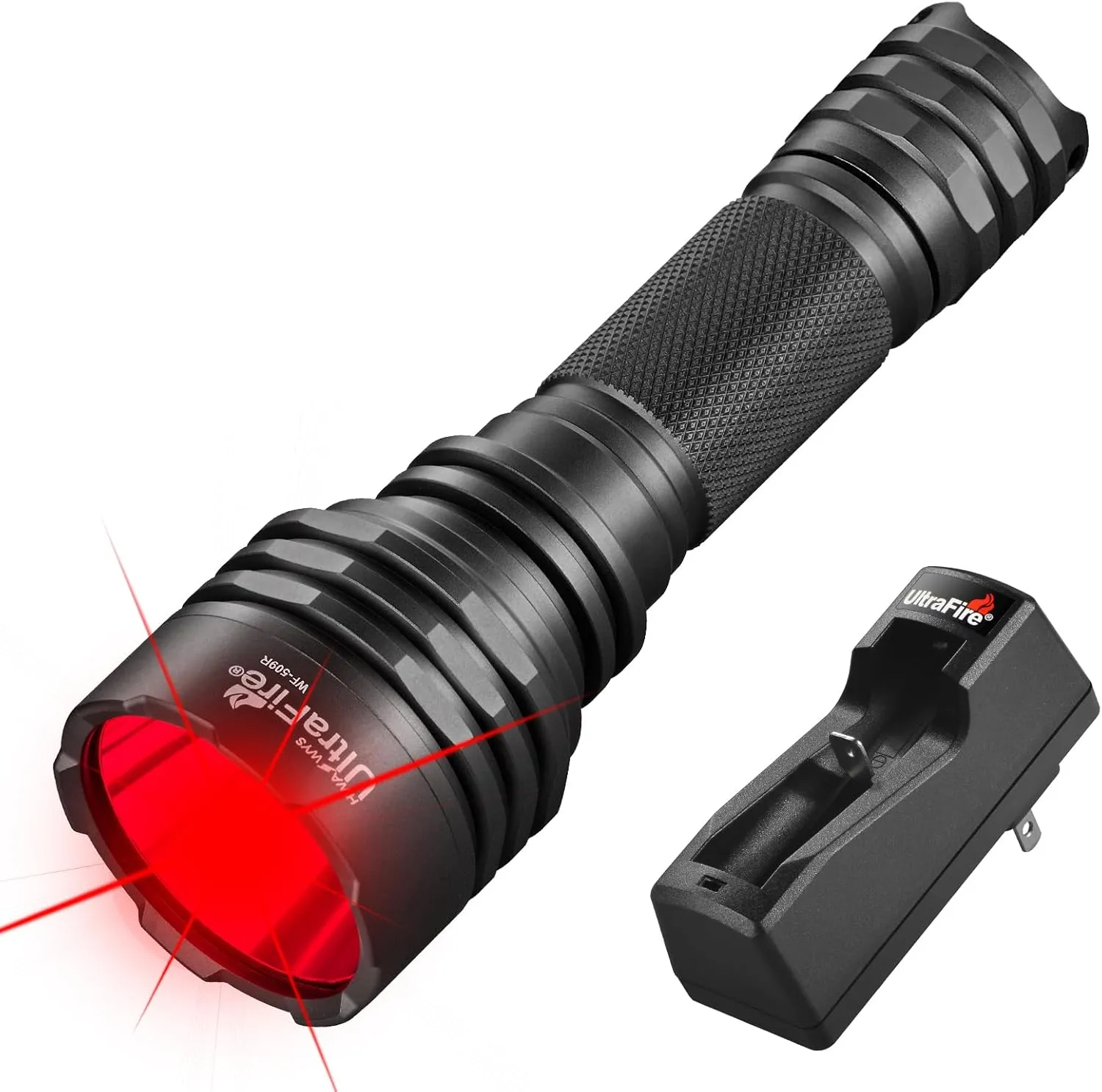 ULTRAFIRE 273 Yards Red Hunting Flashlight 10W Super Bright Single Mode Tactical Red Flashlight Predator Lights for Night Observation,Hunting Hog, Coyote, Varmint WF-509R