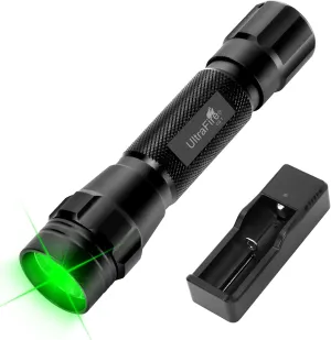 ULTRAFIRE Green Hunting Flashlight, 520-530 nm Green LED Flashlight, Single Mode 218 Yards Green Light for Hog Pig Coyote Varmint Night Hunting CG1