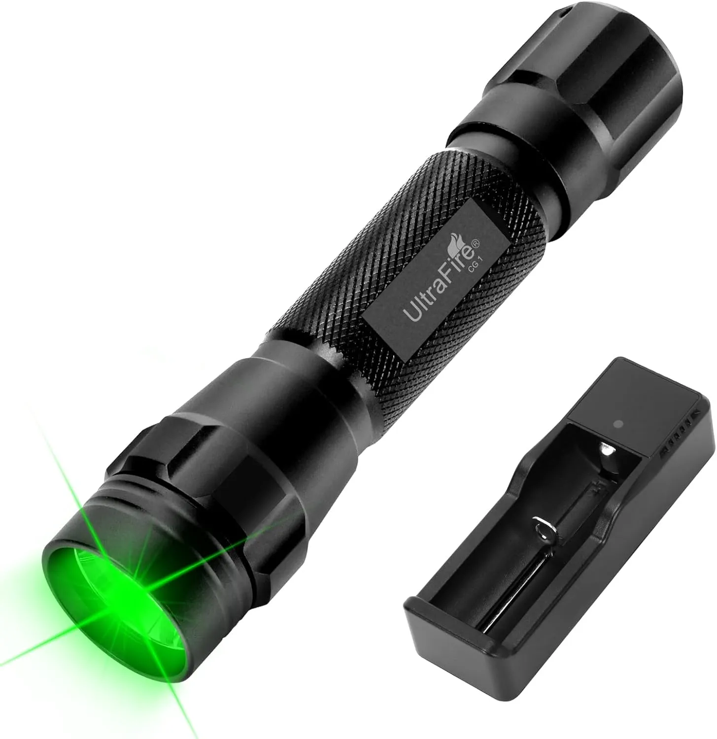 ULTRAFIRE Green Hunting Flashlight, 520-530 nm Green LED Flashlight, Single Mode 218 Yards Green Light for Hog Pig Coyote Varmint Night Hunting CG1