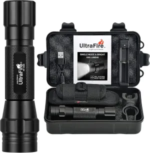 ULTRAFIRE Tactical Flashlight with Holster, Single Mode LED Flashlight 1000 High Lumen Duty Belt Flashlight with Holder, Law Enforcement Flashlights WF-508B
