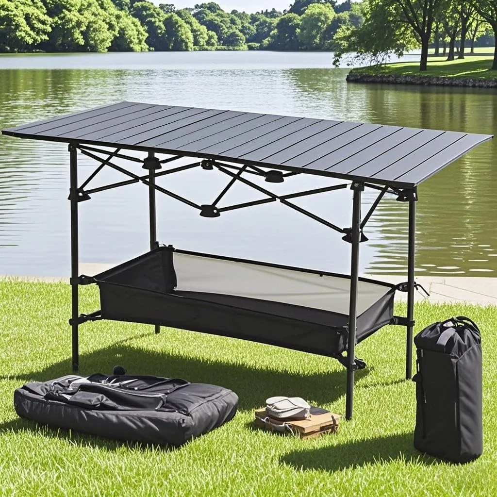 Ultralight Aluminum Foldable Camping Table - Portable Roll-Up Design with Carry Bag, for Indoor Outdoor Camping Beach Backyard BBQ Parties Picnic Patio