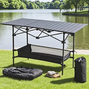 Ultralight Aluminum Foldable Camping Table - Portable Roll-Up Design with Carry Bag, for Indoor Outdoor Camping Beach Backyard BBQ Parties Picnic Patio