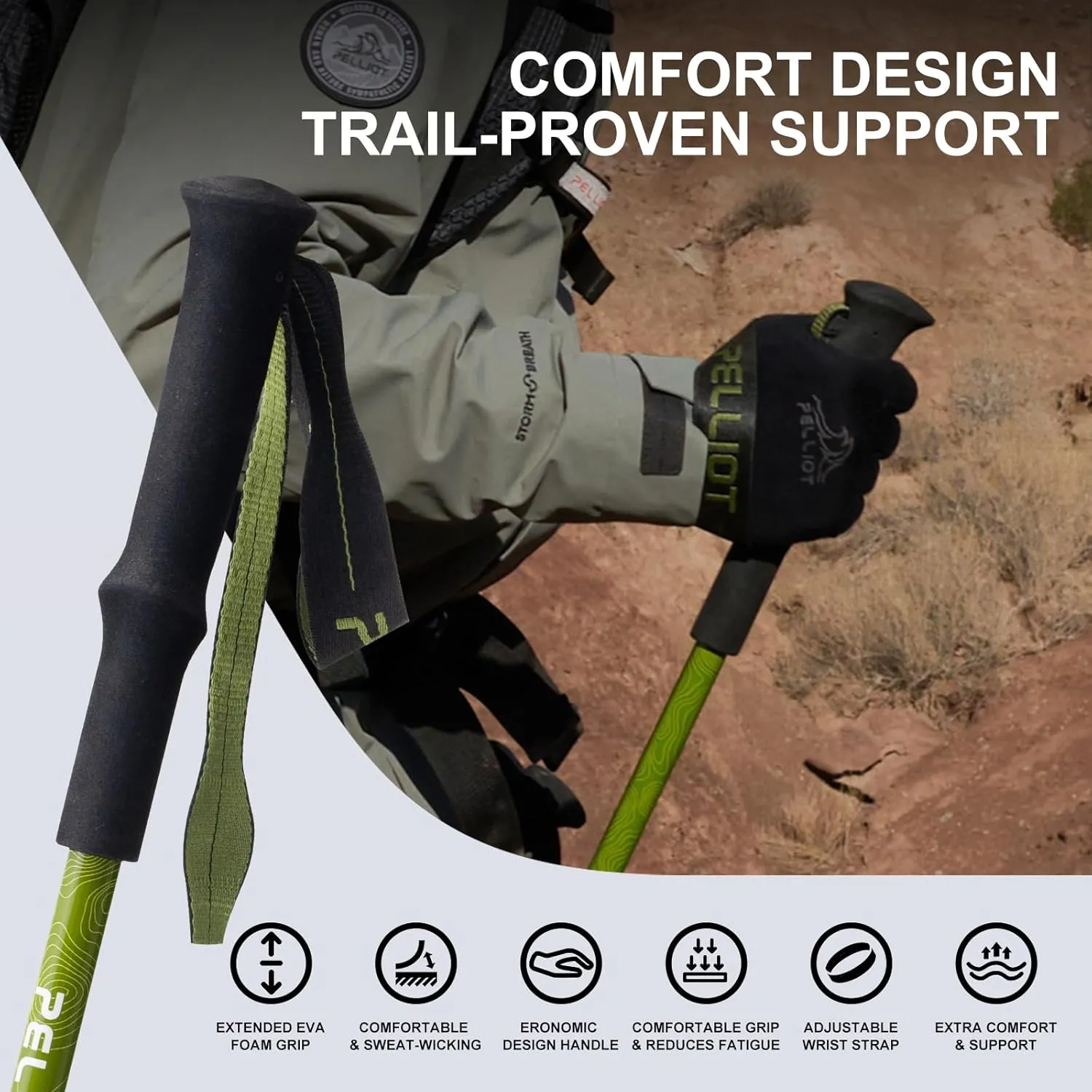 Ultralight Trekking Pole Carbon Fiber & Aluminum Alloy Hiking Pole 3-Section Telescopic Hiking Stick with EVA Foam Grips Adjustable Walking Stick for Hiking